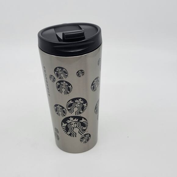 2014 Starbucks Mermaid Logo Circles Silver Stainless Steel Tumbler Travel Mug - Picture 2 of 11